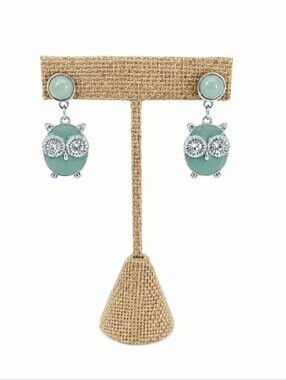 Teal Owl Drop Earrings with Sparkly Eyes, NWOT